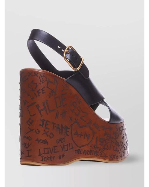Chloé Multicolor Leather Wedge Sandals