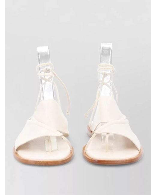 Hereu White Clava Asymmetric Sandals Ankle Strap Flat