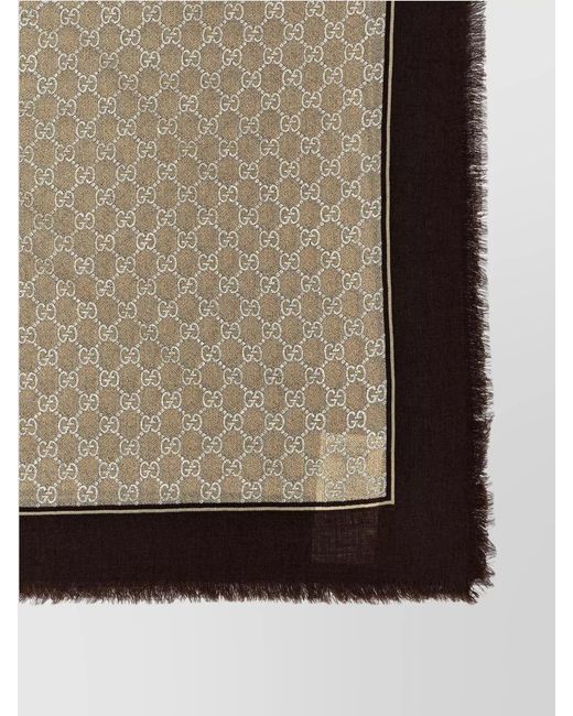 Gucci Natural Two-Tone Scarf Featuring Fringed Edges