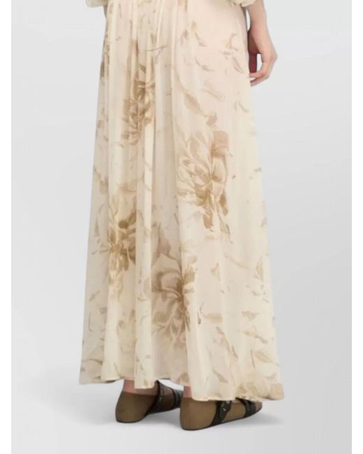Semicouture Natural Floral-Print V-Neck Gathered-Waist Maxi Dress