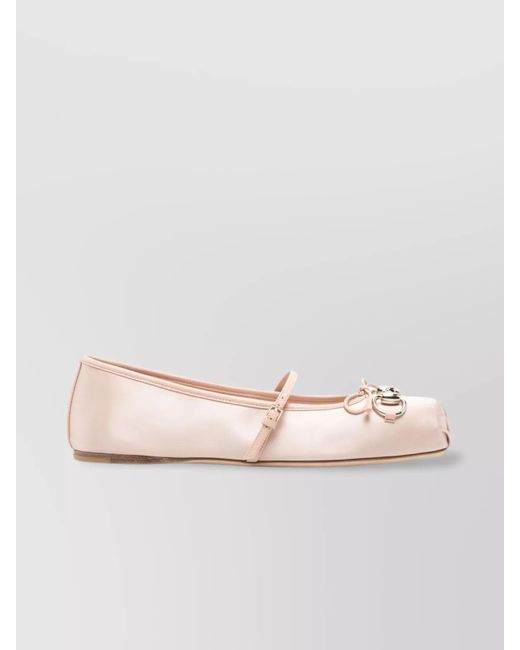 Gucci Natural Satin Ballet Flats Horsebit Detail