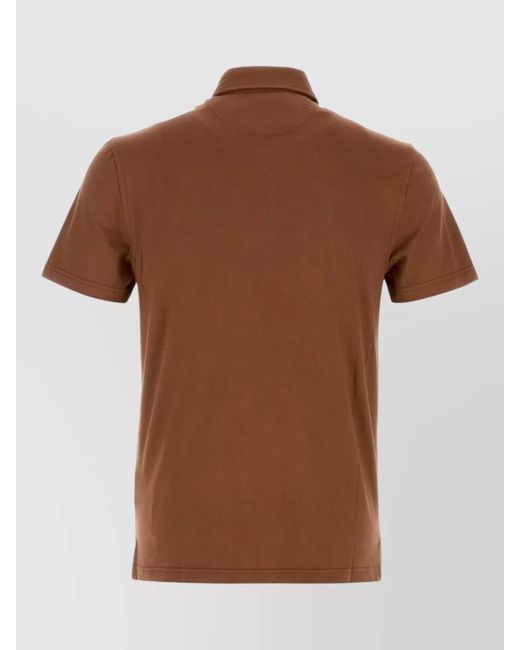 Fedeli Brown Stretch Cotton Polo Shirt Short Sleeves for men