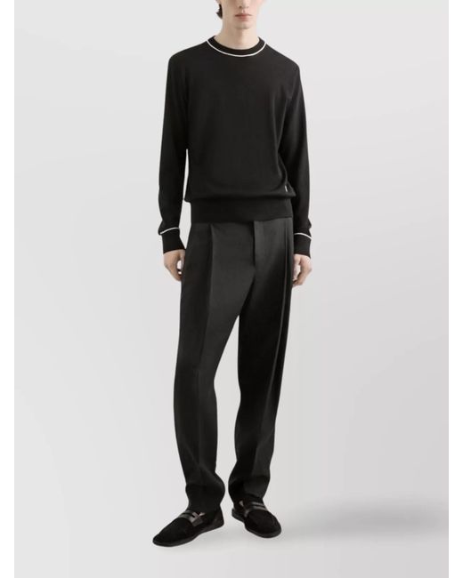 Dolce & Gabbana Black Virgin Wool Logo-Embroidered Crew-Neck Sweater for men
