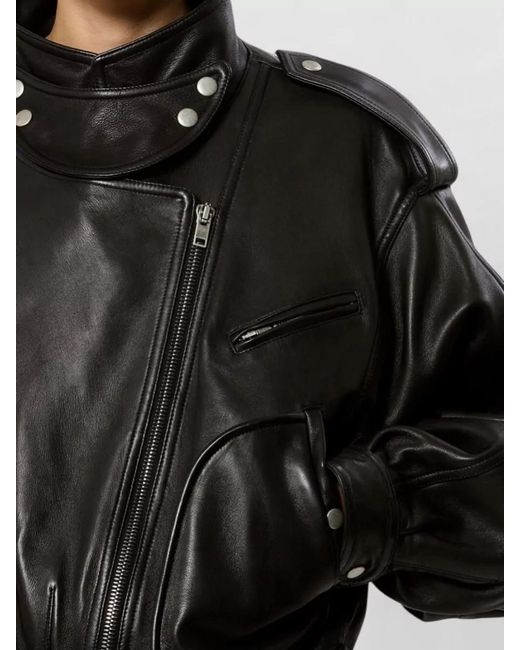 Isabel Marant Black Farza Leather Coat Belted Waist Epaulettes