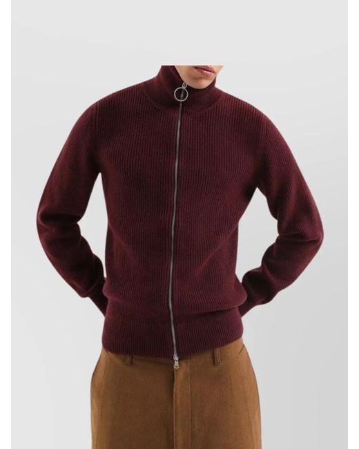 1989 STUDIO Red High Collar Ribbed Texture Turtleneck Sweater for men