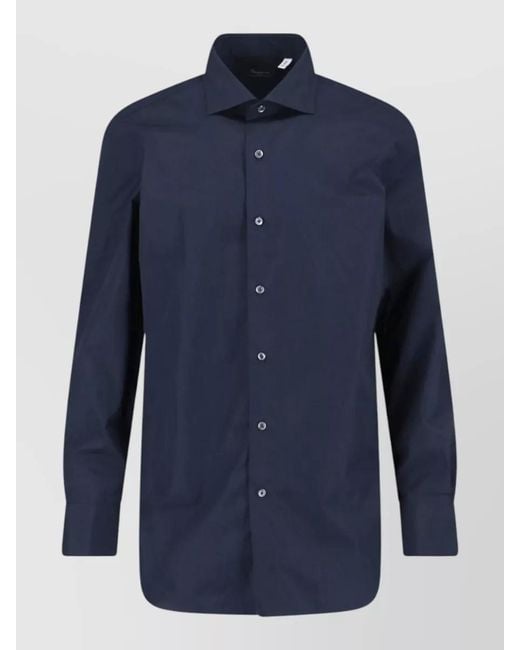Finamore 1925 Blue Casual Shirt Cuffed Sleeves Button Down Collar for men