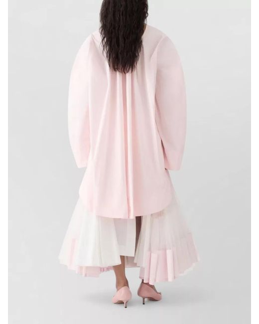 Jacquemus Pink V Neck Long Sleeve Layered Pleated Dress