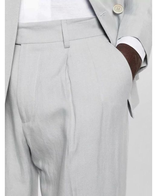 Eleventy White Linen Double Breasted Suit Peak Lapels for men