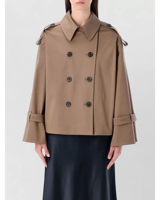 By Malene Birger Natural Cropped Double-Breasted Trench Jacket
