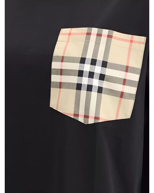 Burberry Black Cotton Check Pocket Short Sleeve T-Shirt