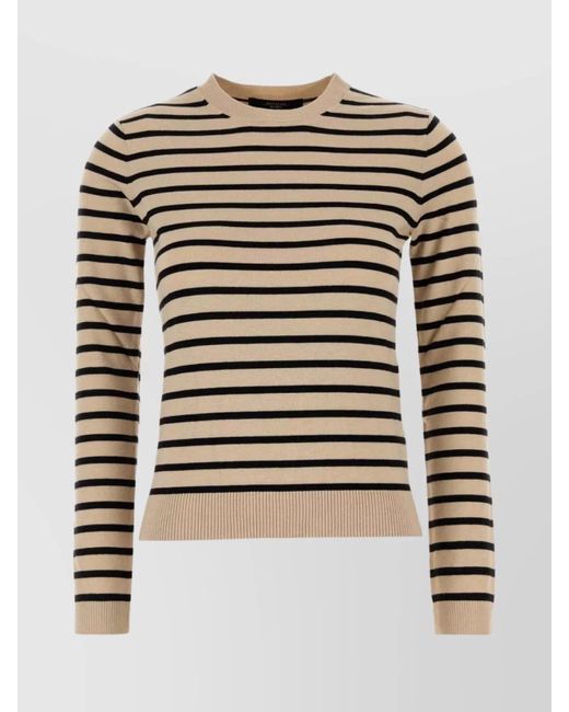 Weekend by Maxmara White Sicilia Striped Crew Neck Silk Blend Sweater