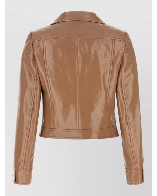 Courreges Brown Vinyl Collared Long Sleeve Reedition Coat
