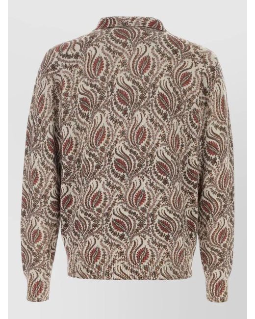 Etro Brown Embroidered Wool Polo Shirt for men