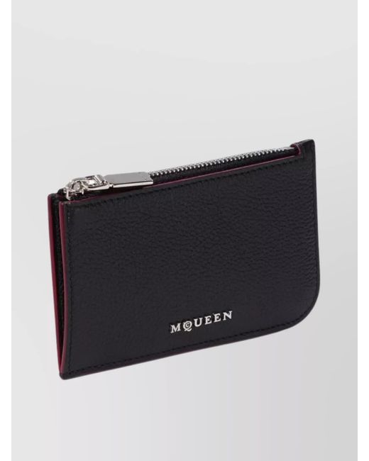 McQueen Black Leather Logo Print Cardholder for men