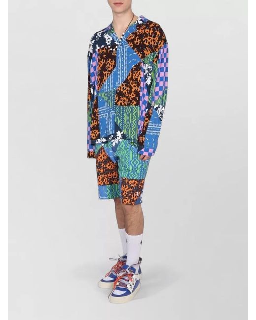 Marcelo Burlon Blue Hawaii Patchwork Shirt Bowling Collar Long Sleeves for men