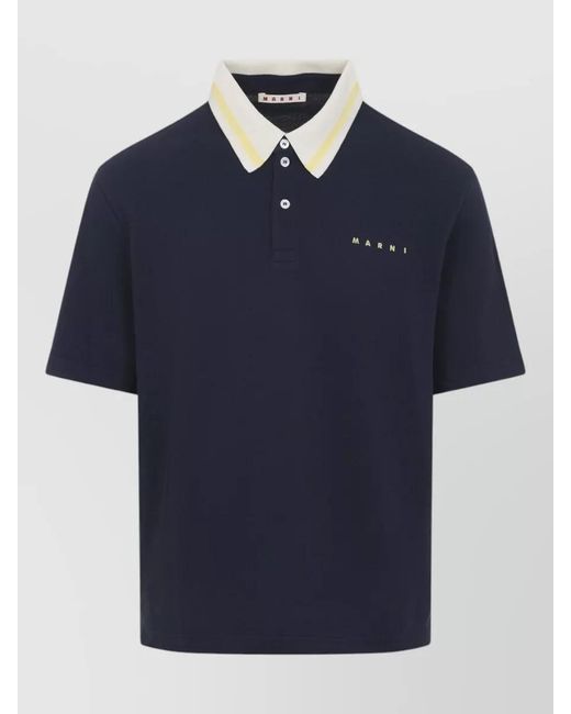 Marni Blue Piqué Cotton Short-Sleeve Polo Shirt for men
