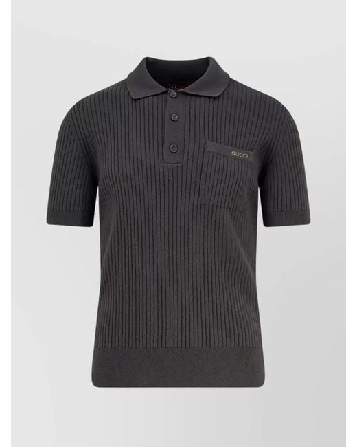 Gucci Gray Wool Cashmere Rib-Knit Polo Shirt for men