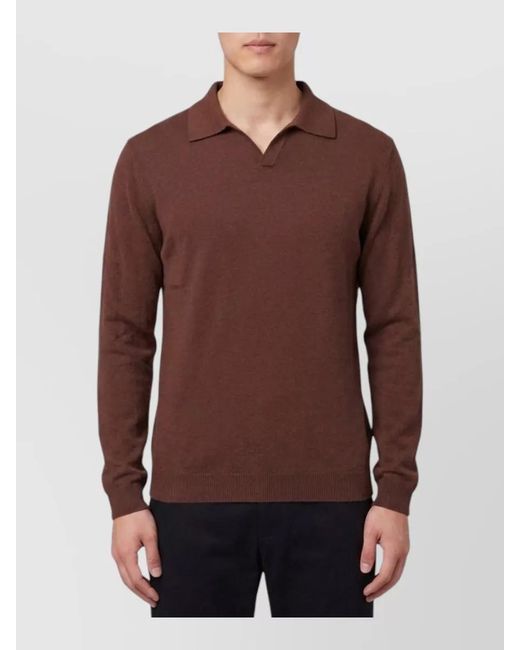 The Row Brown Cashmere Ribbed Long-Sleeve Polo Shirt for men