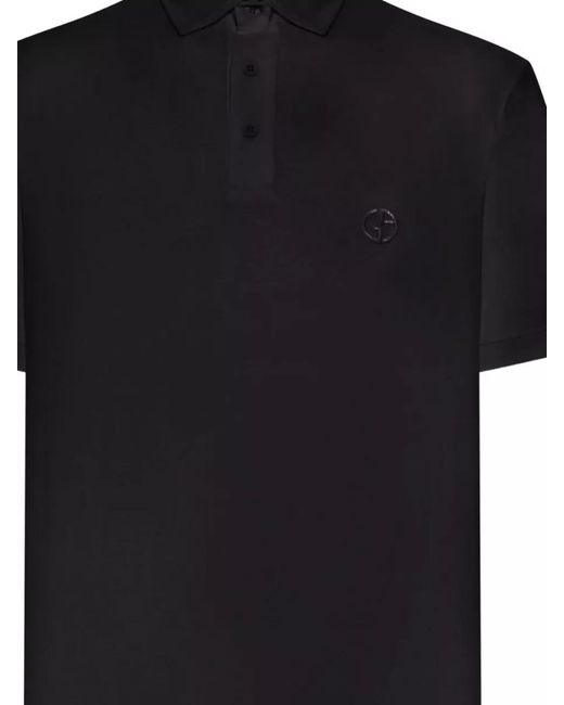 Giorgio Armani Black Cotton Polo Shirt Short Sleeves Design for men