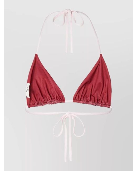 Fendi Red Reversible Triangle Bikini Top Pequin Stripes