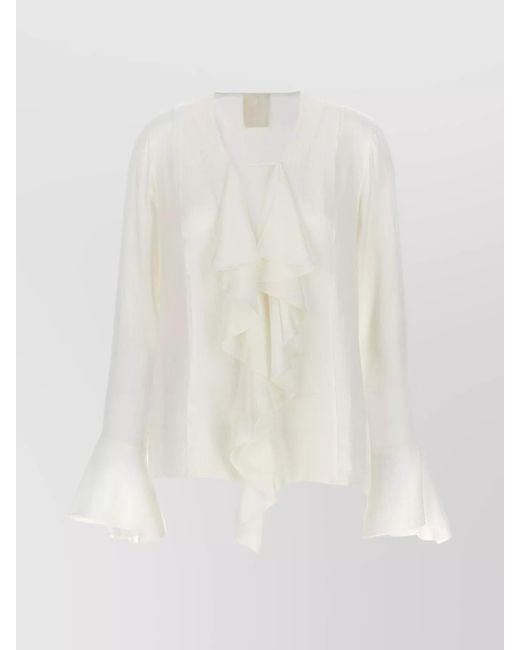 Givenchy White Silk Ruffled V-Neck Blouse