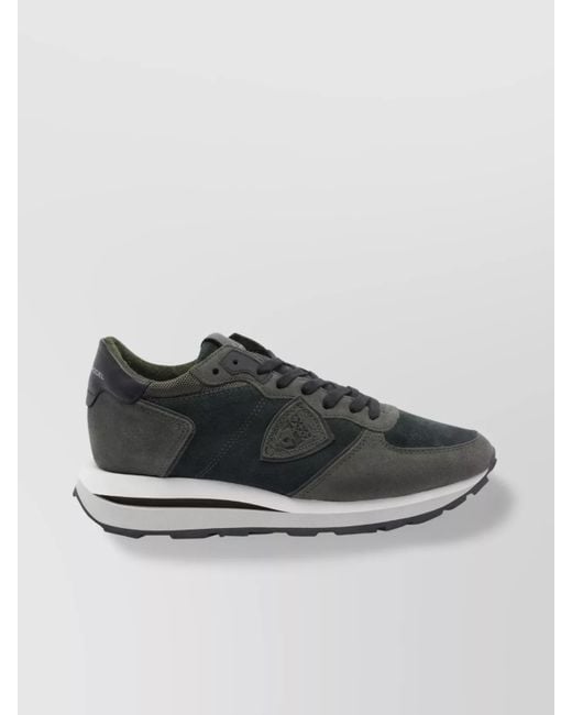 Philippe Model Gray Low Top Suede Panels Sneakers for men