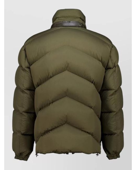 Tom Ford Green Chevron High Collar Nylon Silk Padded Coat for men