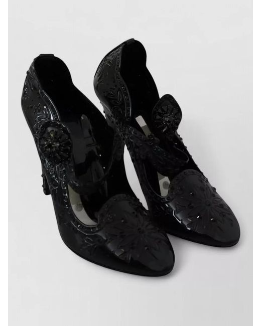 Dolce & Gabbana Black Crystal Embellished Floral Patent Pumps