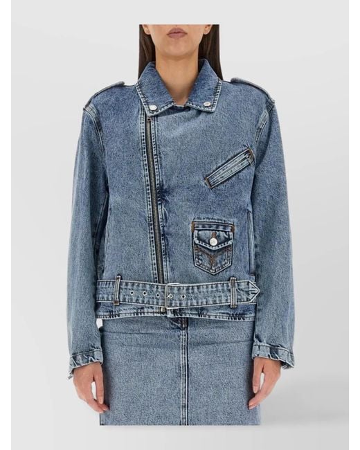 Moschino Blue Cotton Biker Jacket