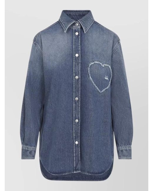 Moschino Blue Cotton Heart Denim Shirt