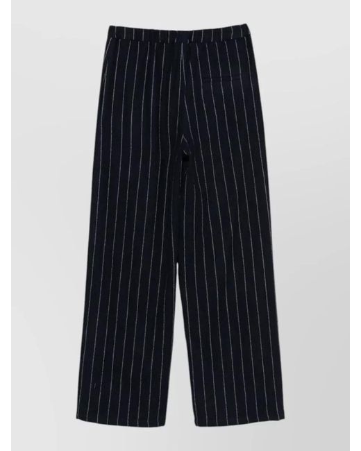 Alysi Blue Wool Lounge Trousers Striped Wide Leg