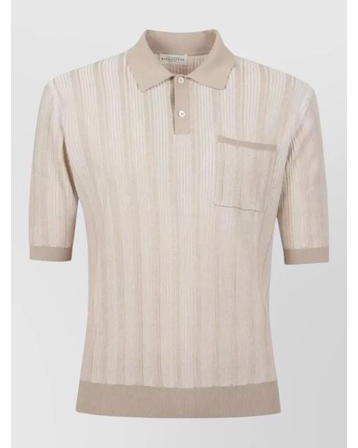 Ballantyne Natural Polo Shirt Vertical Pattern Chest Pocket for men