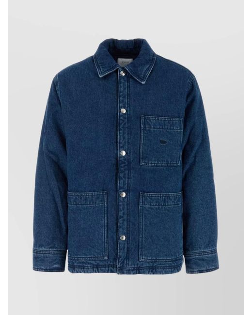 Maison Kitsuné Blue Padded Denim Jacket With Chest And Front Pockets for men