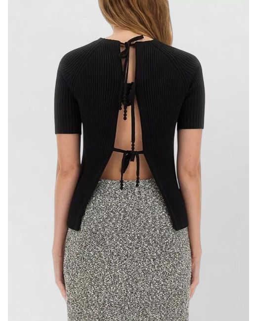 Tory Burch Black Ribbed Slim-Fit Short-Sleeve Knit Top