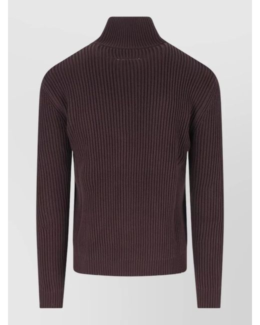 MM6 by Maison Margiela Brown Ribbed Cotton Zip Turtleneck Sweater for men