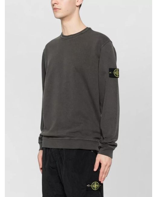 Stone Island Gray Logo Cotton Crewneck Sweatshirt Long Sleeves for men