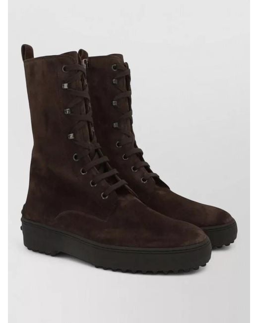 Tod's Black Winter Lace Up Ankle Boot Suede Leather