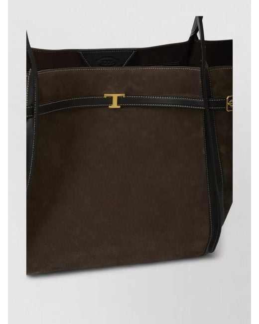 Tod's Black Medium T Signature Leather Shopping Bag