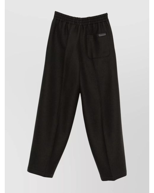 AMI Black Virgin Wool Wide-Leg Cropped Trousers