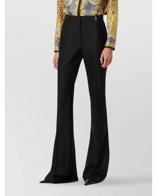 Versace Blue Virgin Wool Pinstriped Flared Trousers