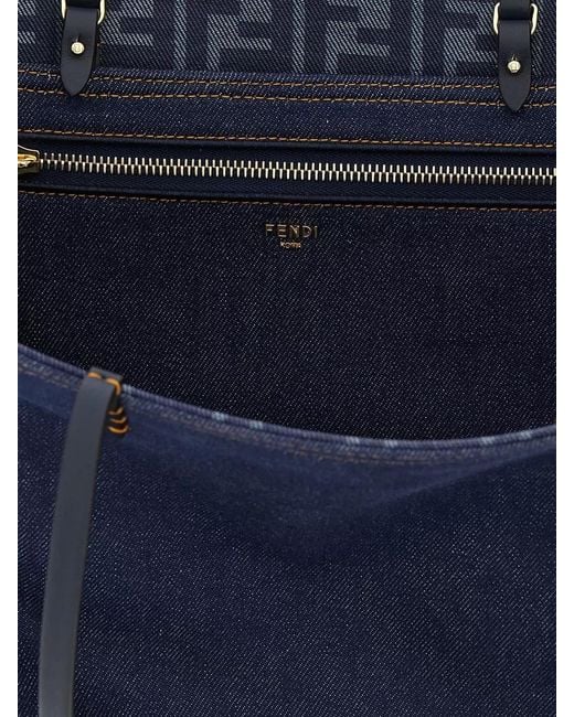 Fendi Blue Roll Medium Tote Bag Double Handles