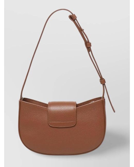 Ferragamo Brown Pebbled Leather Shoulder Bag With Adjustable Strap