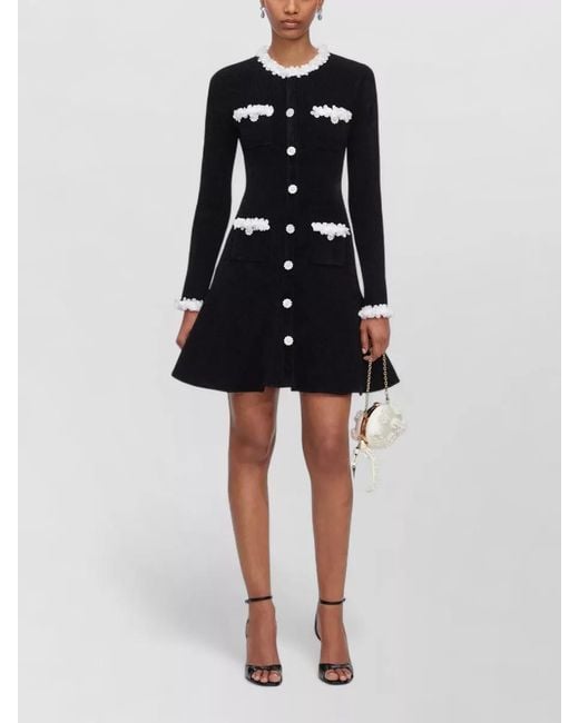 Self-Portrait Black Knit Mini Dress Contrast Floral Trims