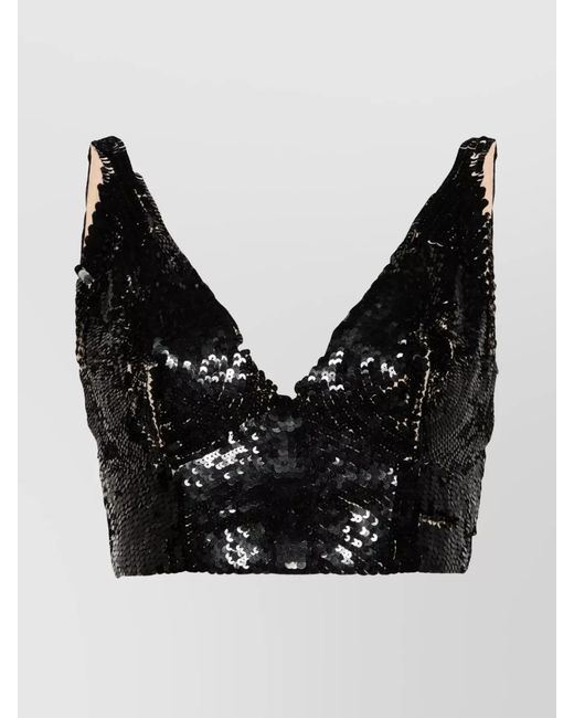 P.A.R.O.S.H. Black Sequinned V-Neck Sleeveless Cropped Top