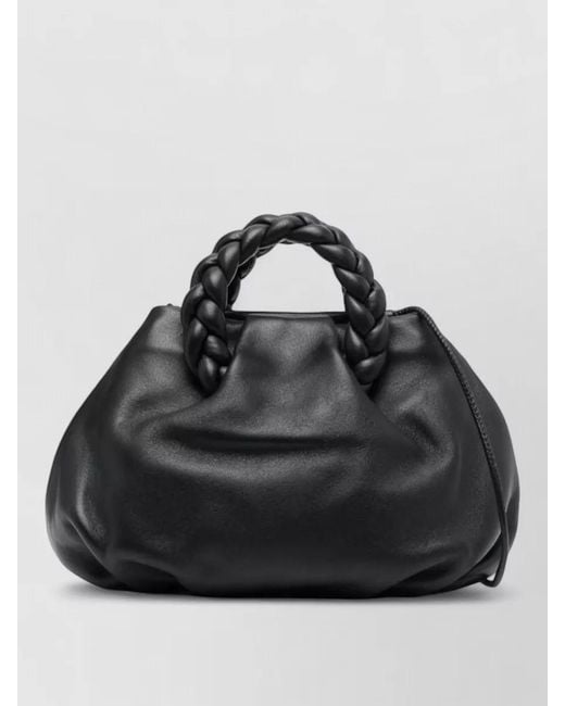 Hereu Black Bombon Leather Mini Bag Braided Handles