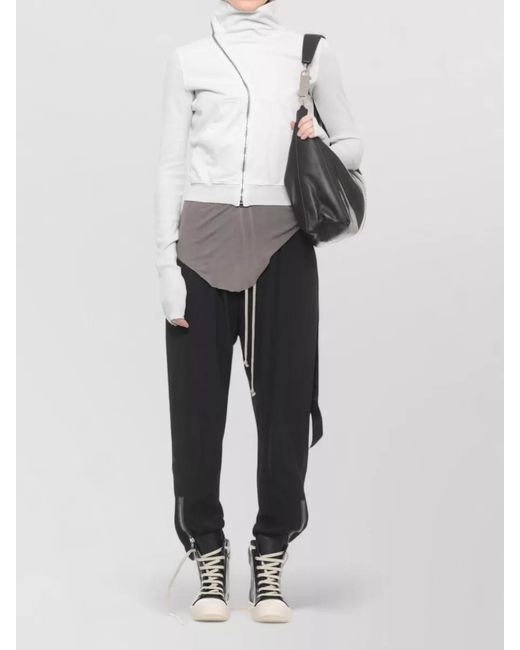 Rick Owens White Cotton Hooded Asymmetric Zip Sweatshirt