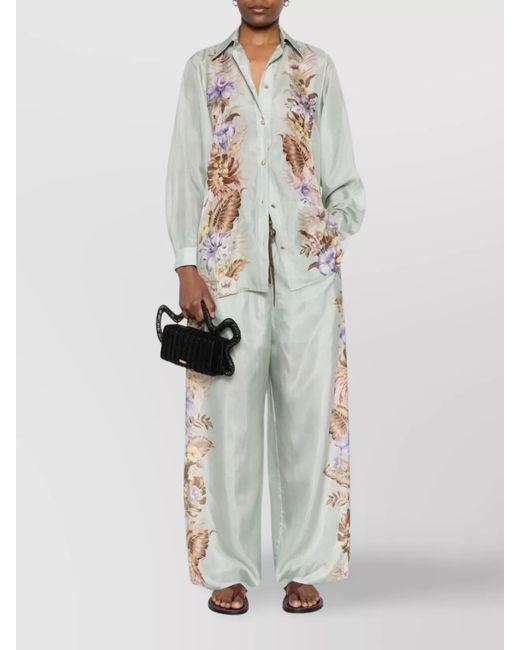 Zimmermann White Silk Floral Print Long Sleeve Shirt