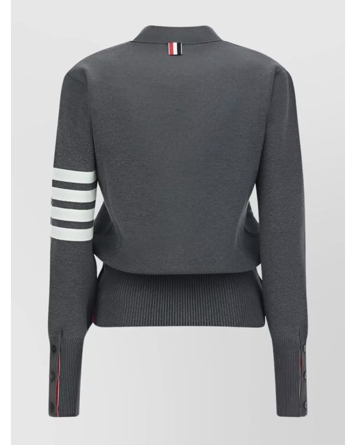 Thom Browne Gray Ribbed V-Neck Long-Sleeve Cardigan