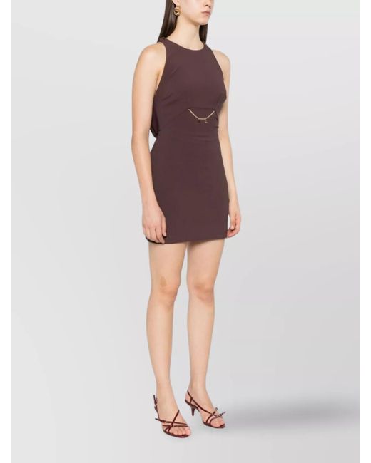 Elisabetta Franchi Purple Sleeveless Chain-Embellished Mini Dress
