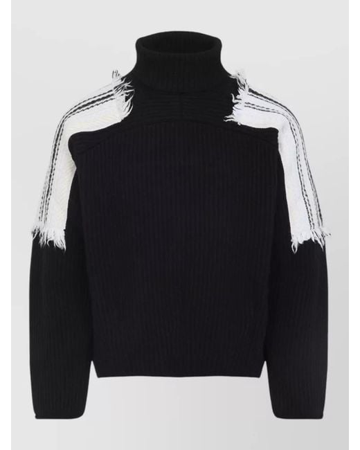 Mordecai Black Jacquard Stripe Turtleneck Sweater Ribbed Frayed for men